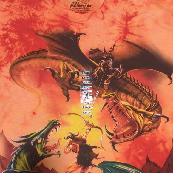 The Mountain Fantasy Dragon Shirt Shirt Mens Large Orange Tie Dye Retro NWOT - Picture 3 of 7